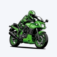 Ukážkový návrh: Kawasaki zelená na ceste s jazdcom